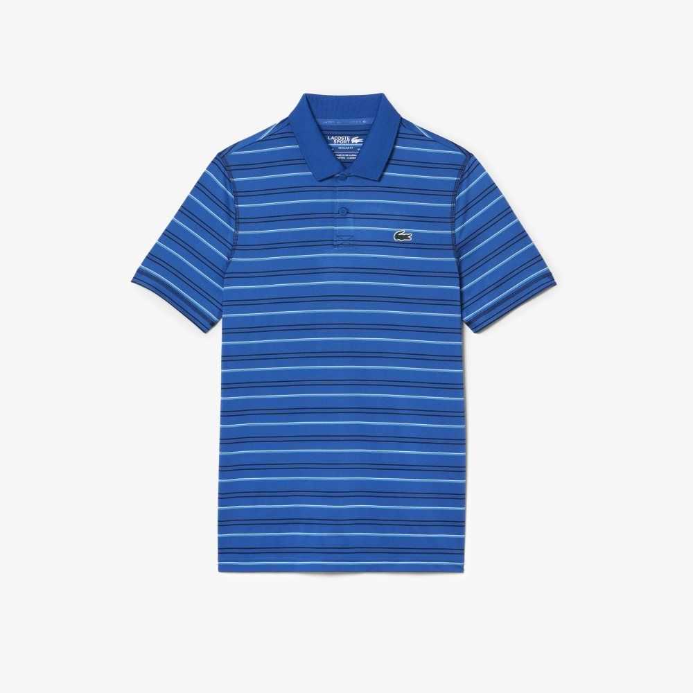 Blue / Navy Blue / White / Blue Lacoste Golf Recycled Polyester Stripe Polo | HTSZGP-840