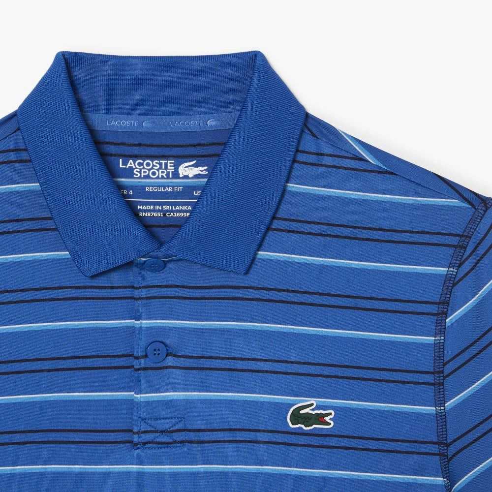 Blue / Navy Blue / White / Blue Lacoste Golf Recycled Polyester Stripe Polo | HTSZGP-840