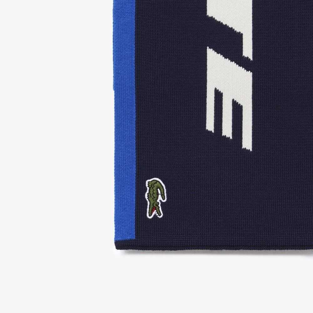 Blue / Navy Blue / White Lacoste Branded Color-Block Scarf | ZVSGLY-864