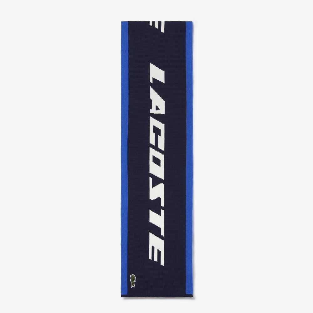 Blue / Navy Blue / White Lacoste Branded Color-Block Scarf | ZVSGLY-864