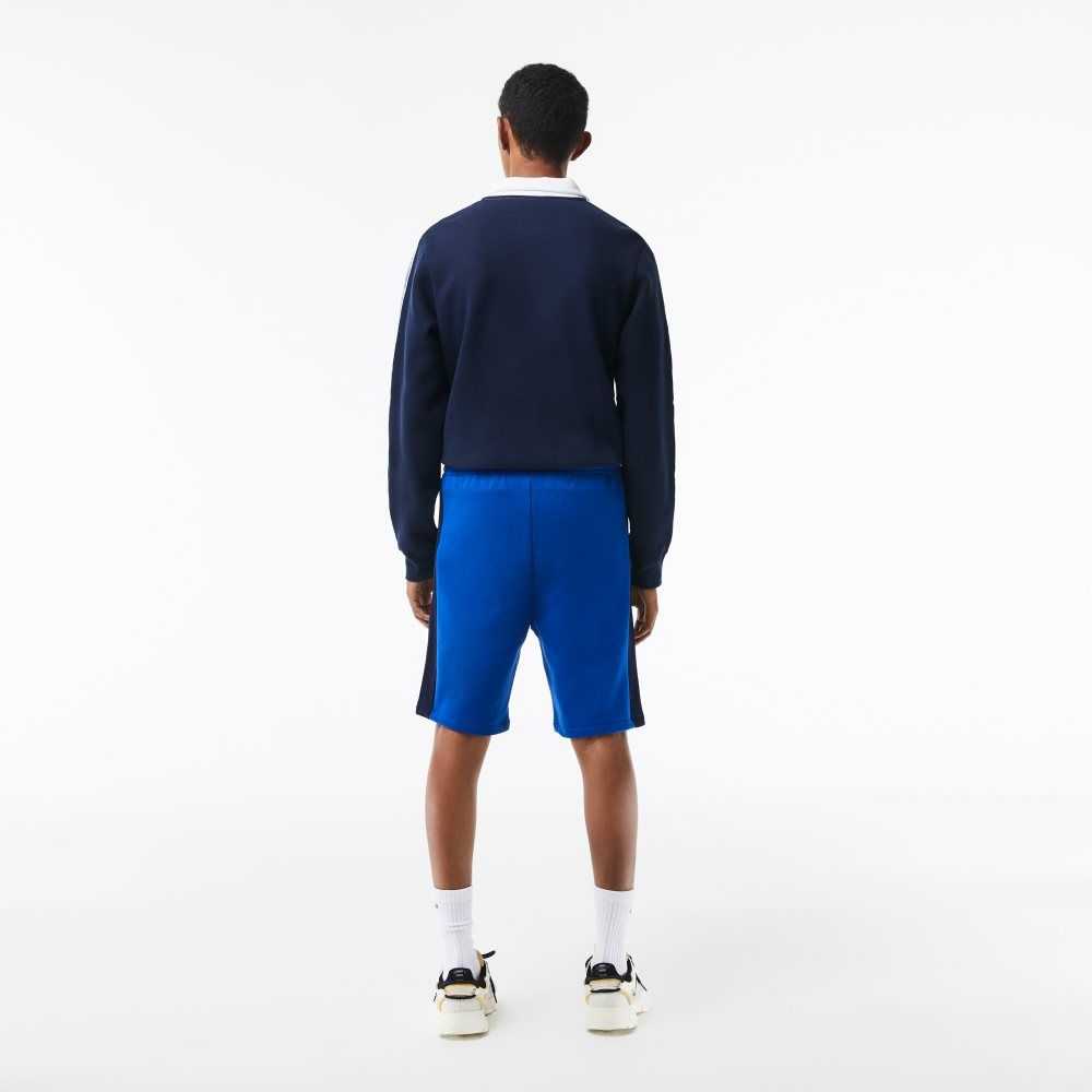 Blue / Navy Blue / White Lacoste Brushed Fleece Colorblock Shorts | IJTOVA-432