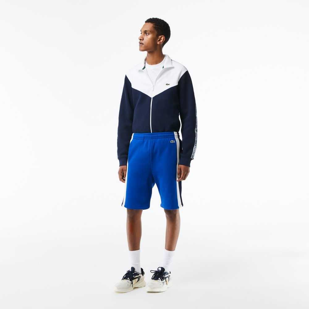 Blue / Navy Blue / White Lacoste Brushed Fleece Colorblock Shorts | IJTOVA-432