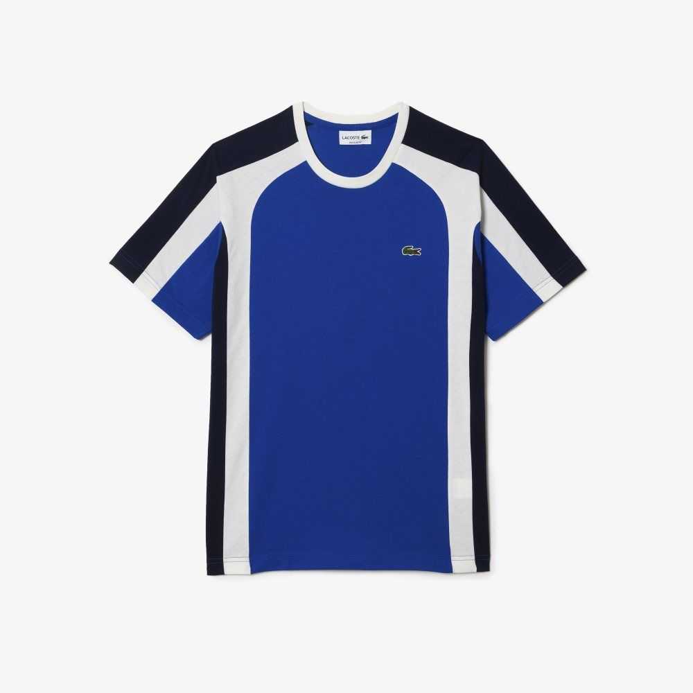 Blue / Navy Blue / White Lacoste Colorblock Cotton Jersey T-Shirt | WHBITR-521