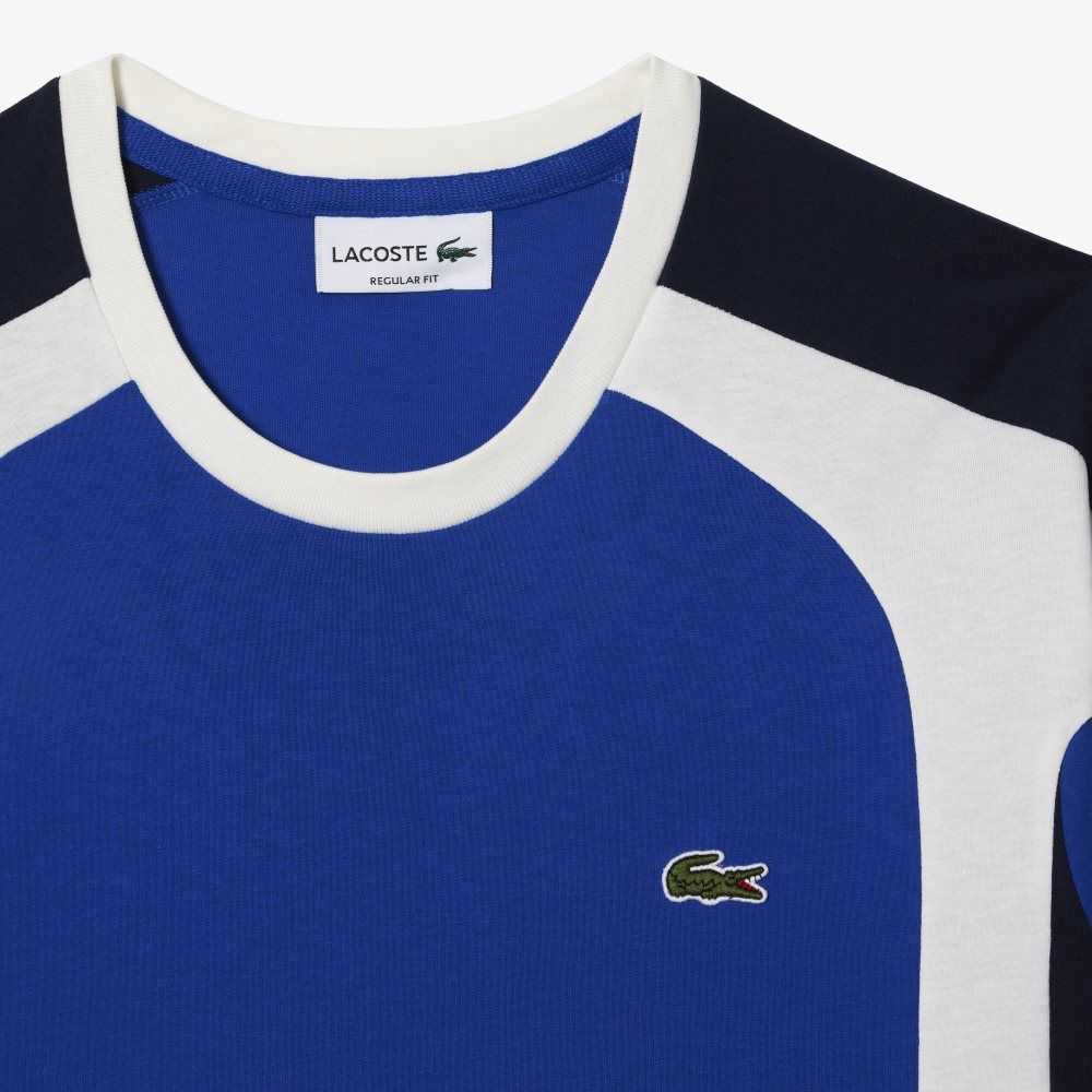 Blue / Navy Blue / White Lacoste Colorblock Cotton Jersey T-Shirt | WHBITR-521