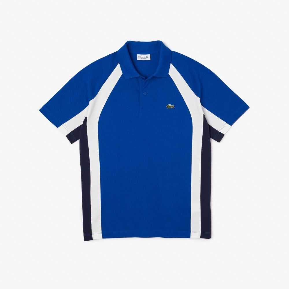 Blue / Navy Blue / White Lacoste Cotton Mini-Pique Colorblock Polo | HWIONV-735