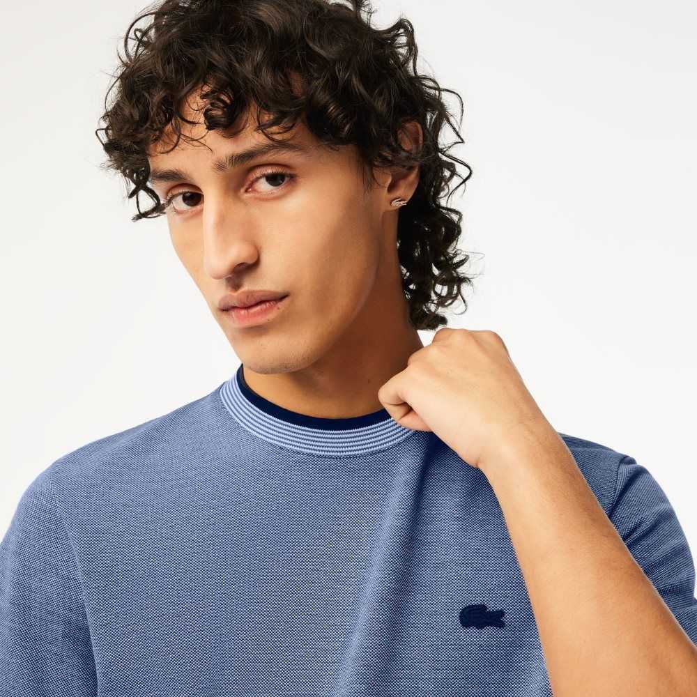 Blue / Navy Blue / White Lacoste Crew Neck Premium Cotton T-Shirt | NSTYGF-216