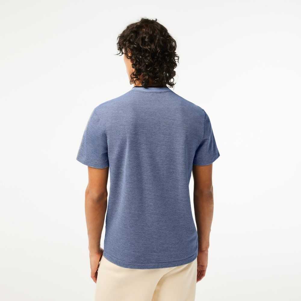 Blue / Navy Blue / White Lacoste Crew Neck Premium Cotton T-Shirt | NSTYGF-216