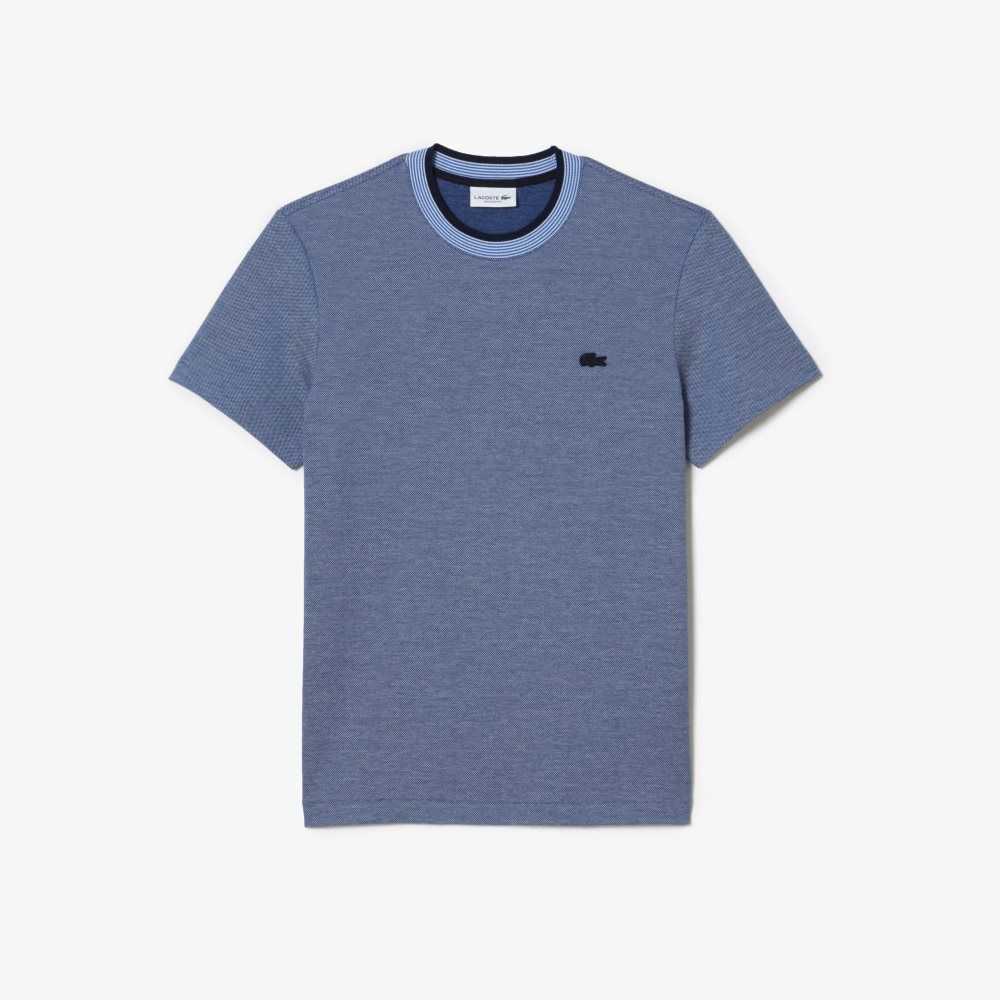 Blue / Navy Blue / White Lacoste Crew Neck Premium Cotton T-Shirt | NSTYGF-216