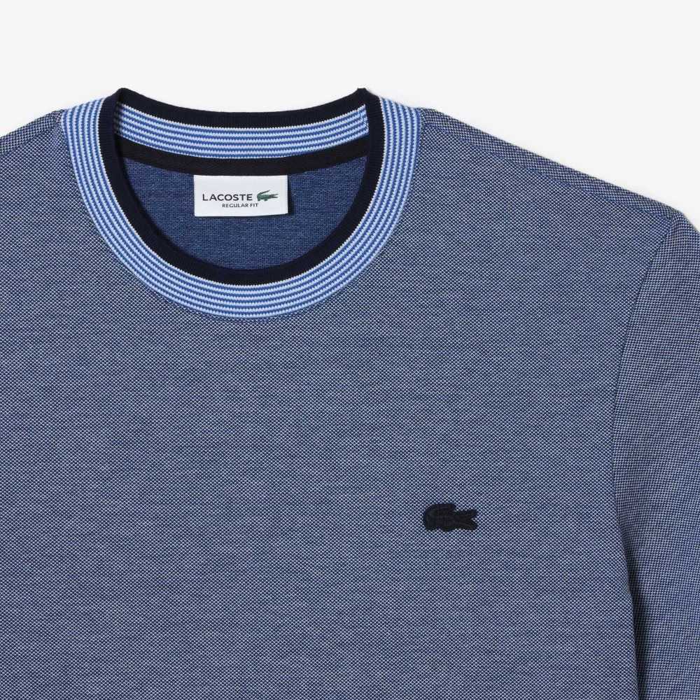 Blue / Navy Blue / White Lacoste Crew Neck Premium Cotton T-Shirt | NSTYGF-216