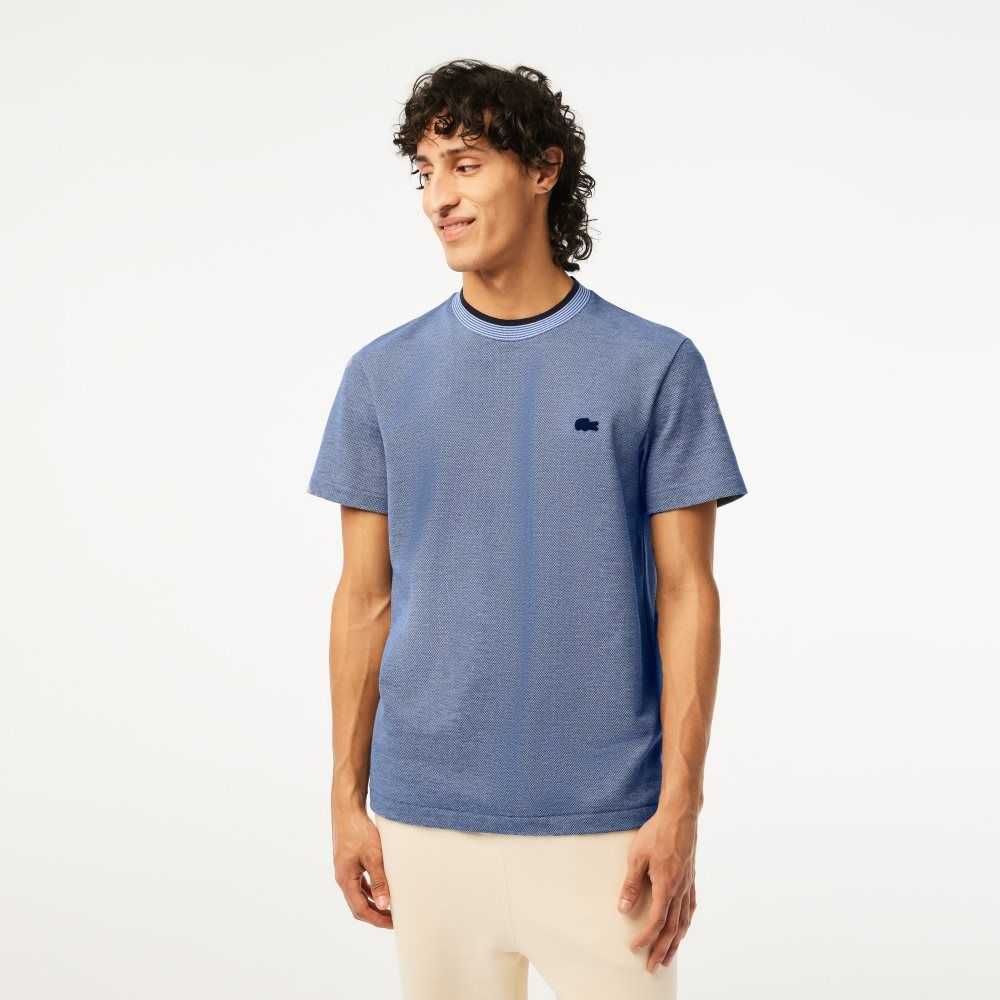 Blue / Navy Blue / White Lacoste Crew Neck Premium Cotton T-Shirt | NSTYGF-216