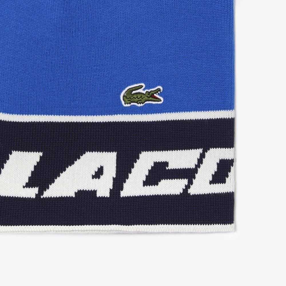 Blue / Navy Blue / White Lacoste Pom-Pom And Color-Block Beanie | HRKCOX-278