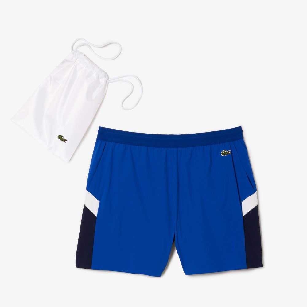 Blue / Navy Blue / White Lacoste Recycled Polyamide Colorblock Swim Trunks | EDLYAP-159