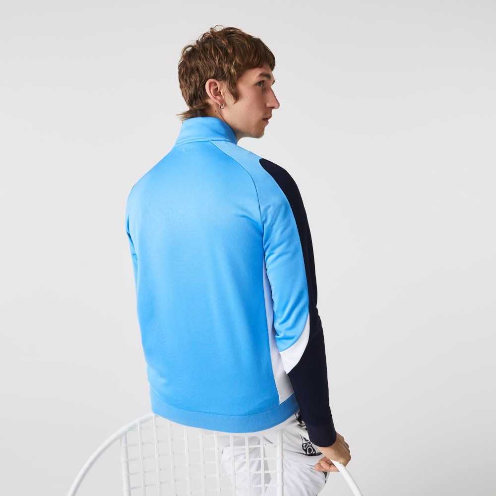 Blue / Navy Blue / White Lacoste SPORT Classic Fit Zip Tennis Sweatshirt | IKVFHP-460