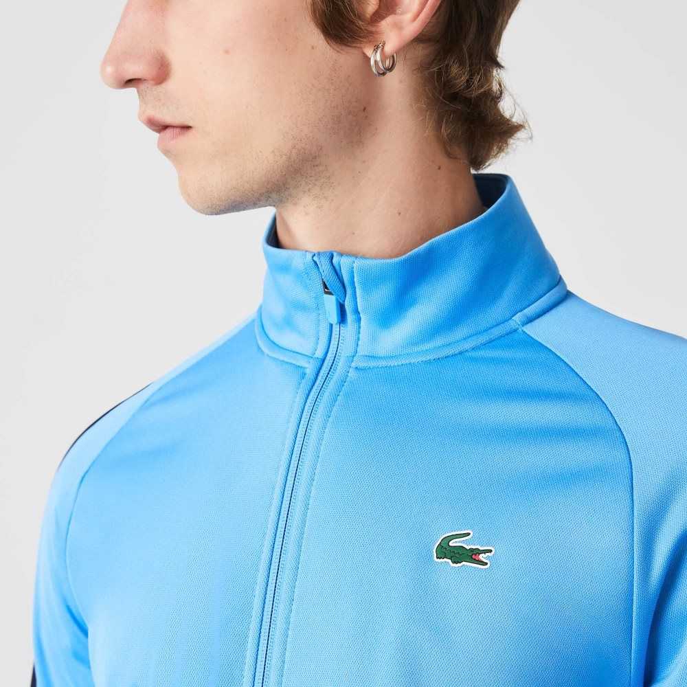 Blue / Navy Blue / White Lacoste SPORT Classic Fit Zip Tennis Sweatshirt | IKVFHP-460