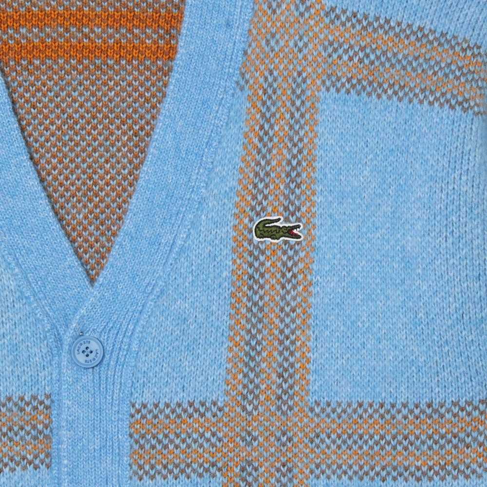 Blue / Orange / Brown Lacoste Tartan Pattern Wool Cardigan | FIGOTS-829