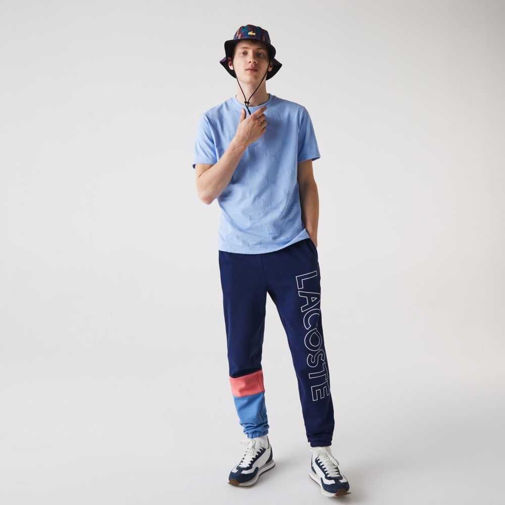 Blue / Pink / Blue Lacoste Color-Block Fleece Trackpants | EYTUDH-601