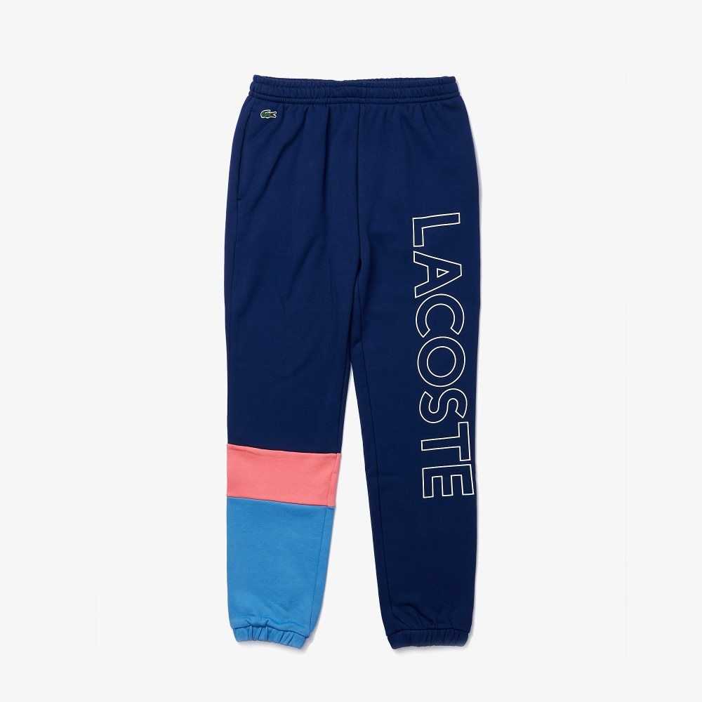 Blue / Pink / Blue Lacoste Color-Block Fleece Trackpants | EYTUDH-601