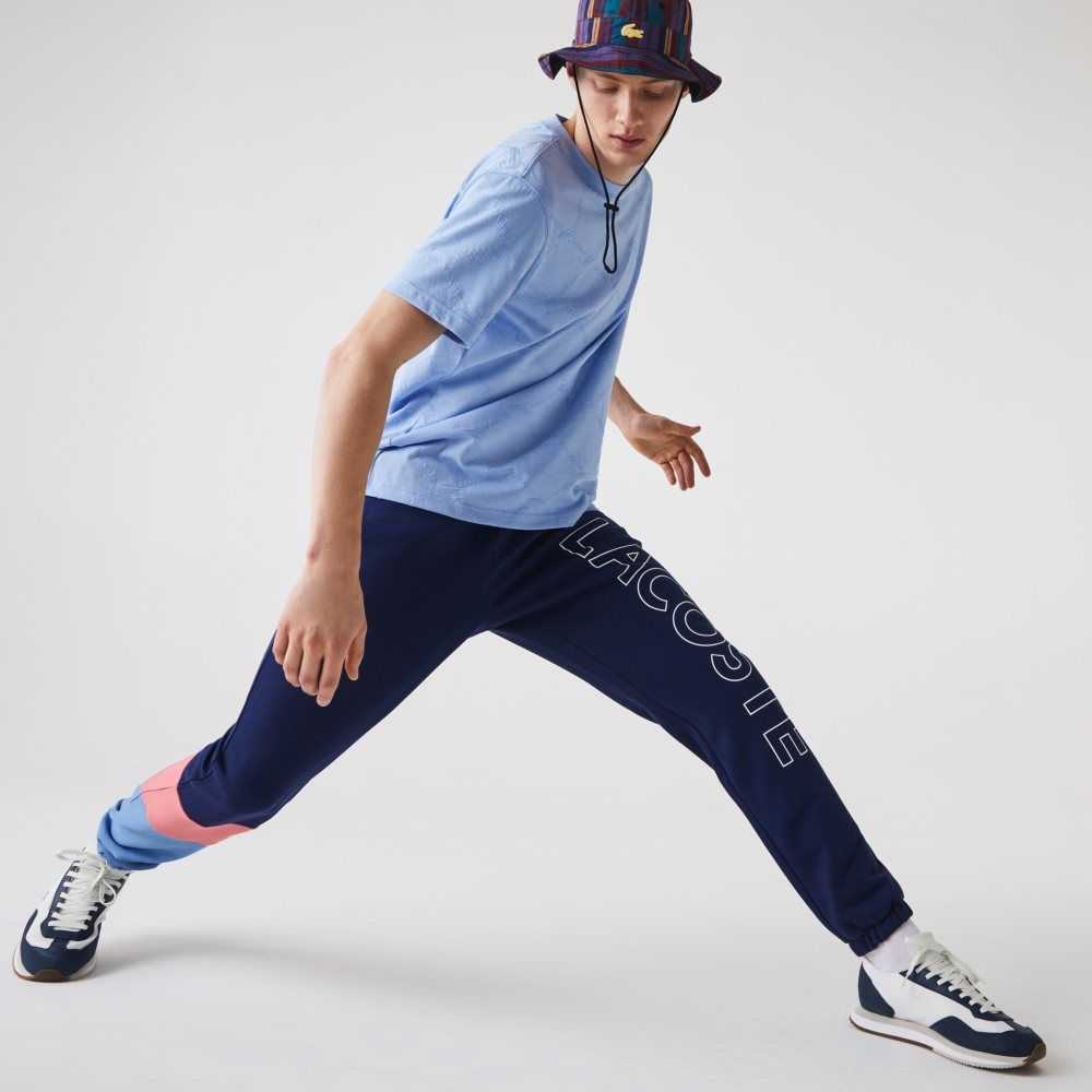 Blue / Pink / Blue Lacoste Color-Block Fleece Trackpants | EYTUDH-601