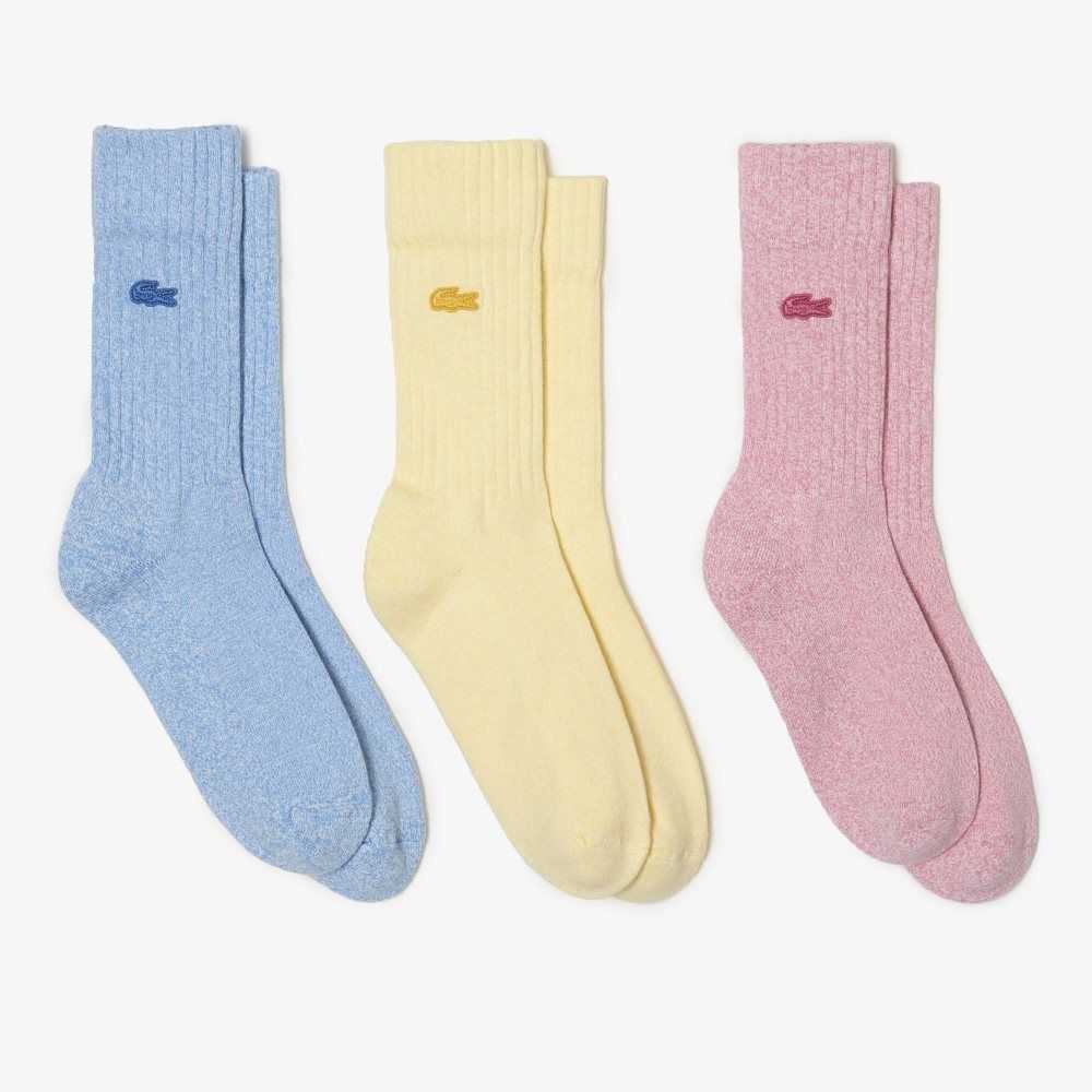 Blue / Pink / Yellow Lacoste 3-Pack Organic Cotton Socks | XQPERA-427