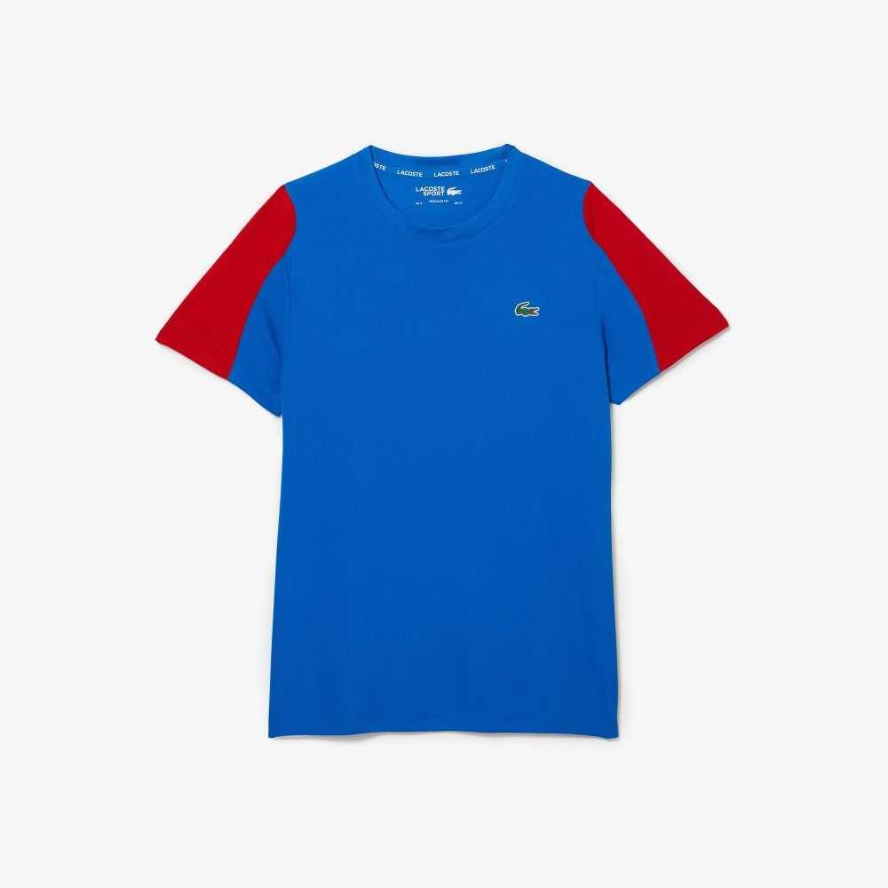 Blue / Red / White Lacoste SPORT Crocodile Print Tennis T-Shirt | XFZQMG-694