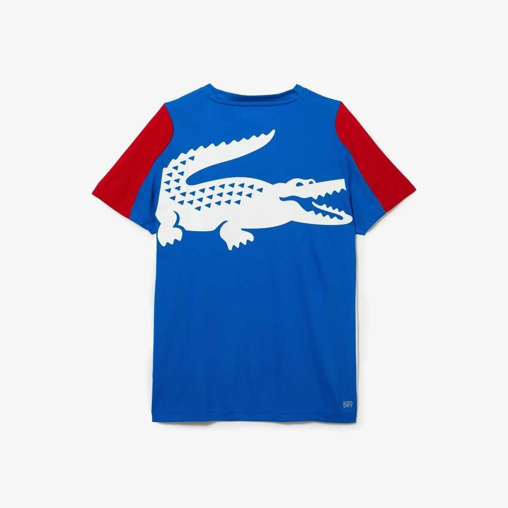 Blue / Red / White Lacoste SPORT Crocodile Print Tennis T-Shirt | XFZQMG-694