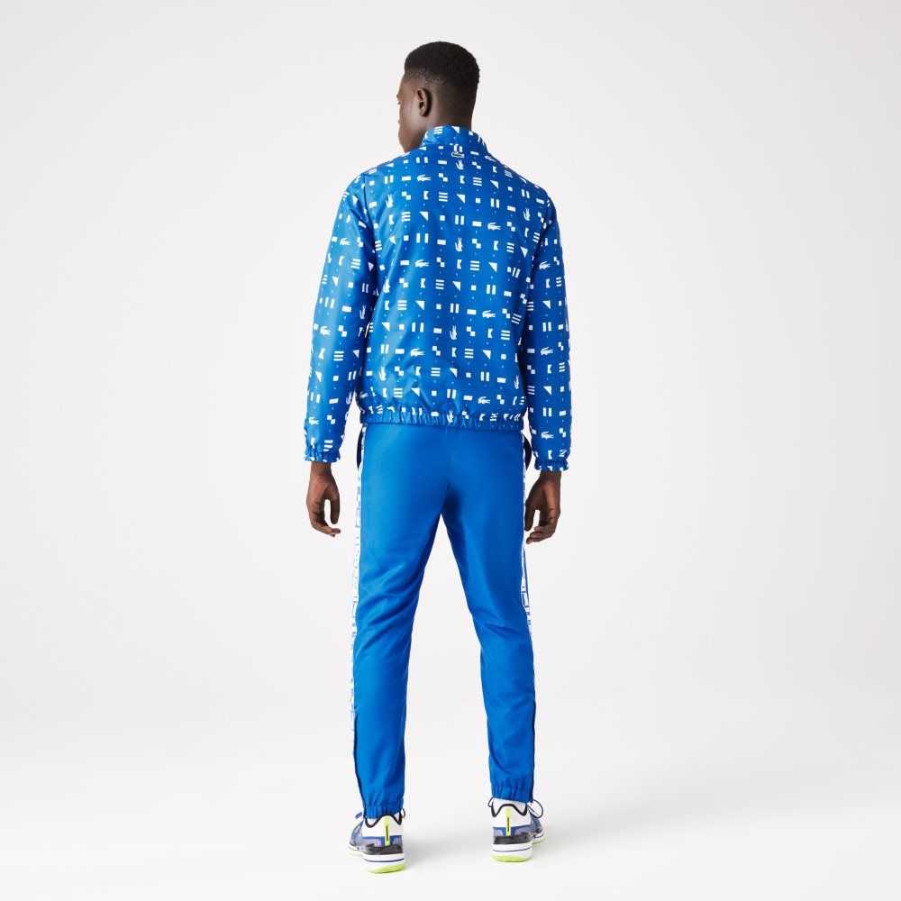 Blue / White / Black / Blue Lacoste SPORT Reversible Water-Repellent Tennis Jacket | OLVCMR-029