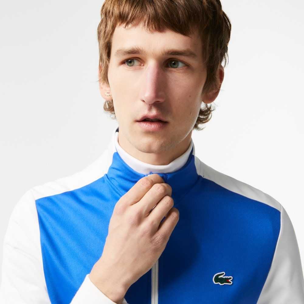 Blue / White / Blue Lacoste Tennis Zipped Ripstop Sweatshirt | KXOCDI-940