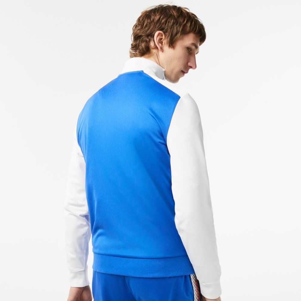 Blue / White / Blue Lacoste Tennis Zipped Ripstop Sweatshirt | KXOCDI-940