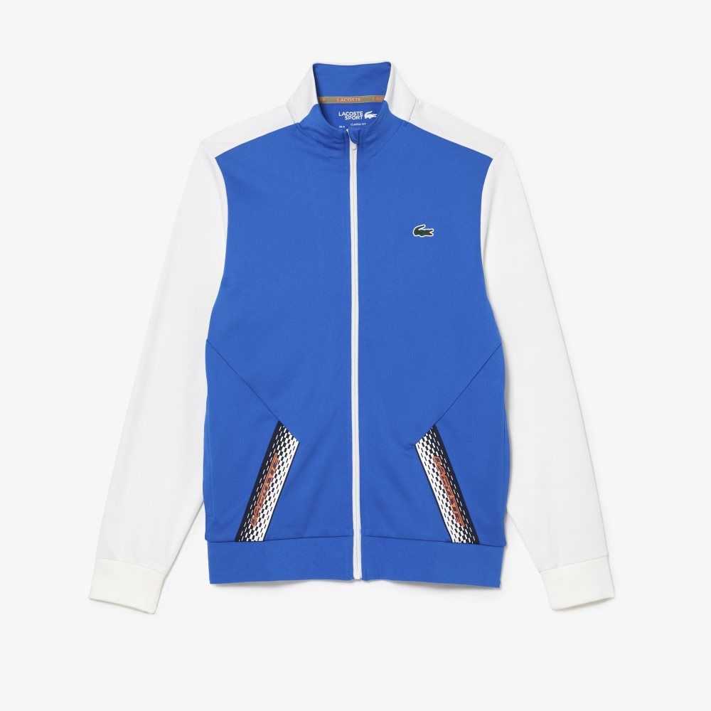 Blue / White / Blue Lacoste Tennis Zipped Ripstop Sweatshirt | KXOCDI-940