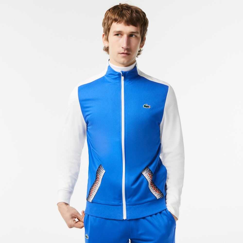 Blue / White / Blue Lacoste Tennis Zipped Ripstop Sweatshirt | KXOCDI-940