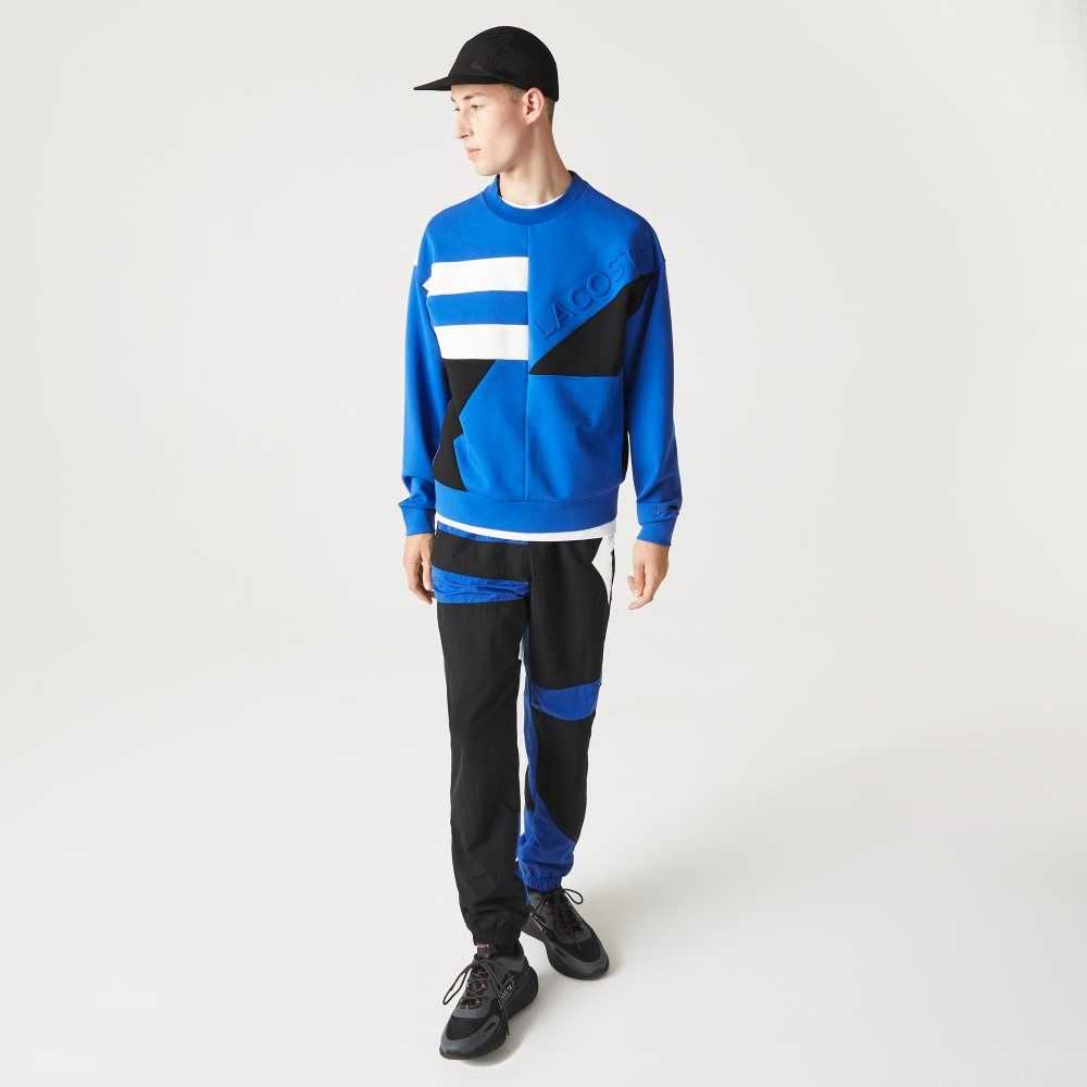 Blue / White Lacoste Loose Fit Patchwork Effect Sweatshirt | XFVOJR-472