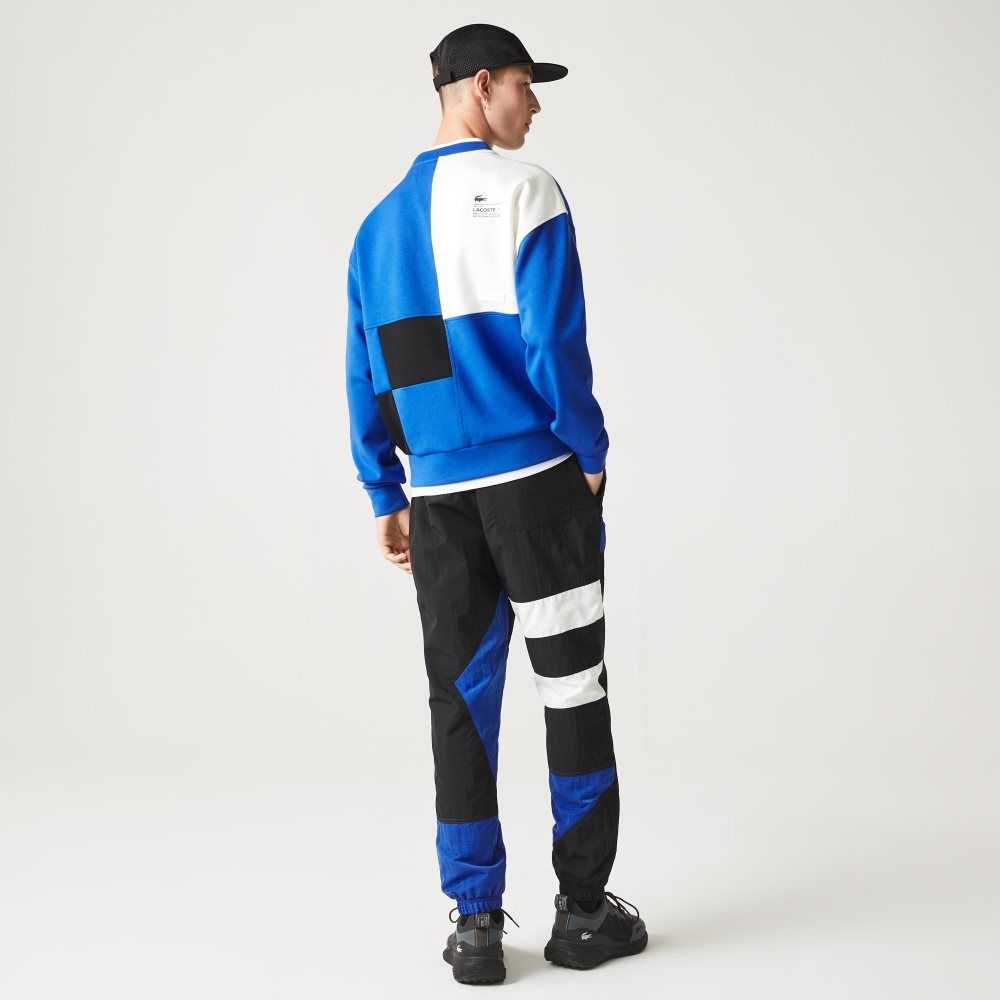 Blue / White Lacoste Loose Fit Patchwork Effect Sweatshirt | XFVOJR-472