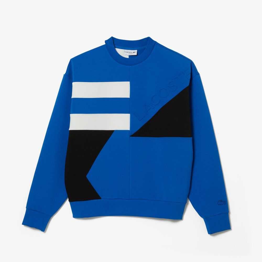 Blue / White Lacoste Loose Fit Patchwork Effect Sweatshirt | XFVOJR-472