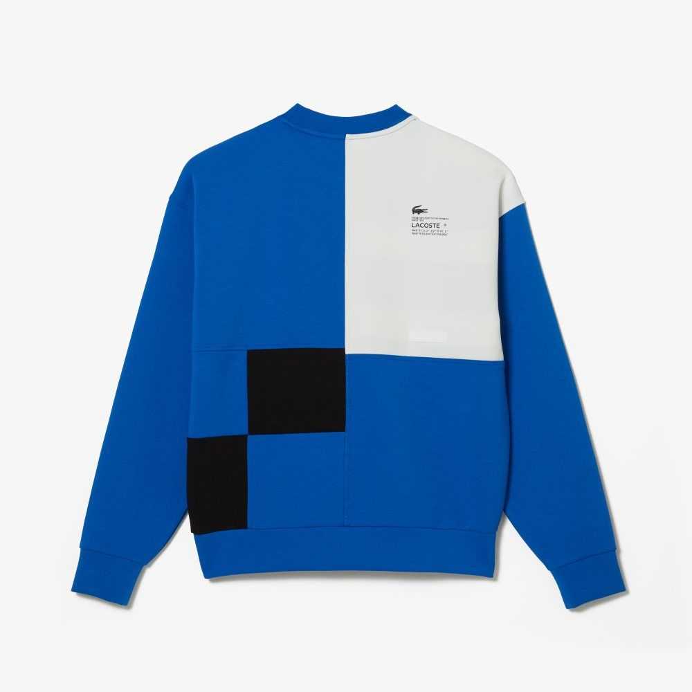 Blue / White Lacoste Loose Fit Patchwork Effect Sweatshirt | XFVOJR-472