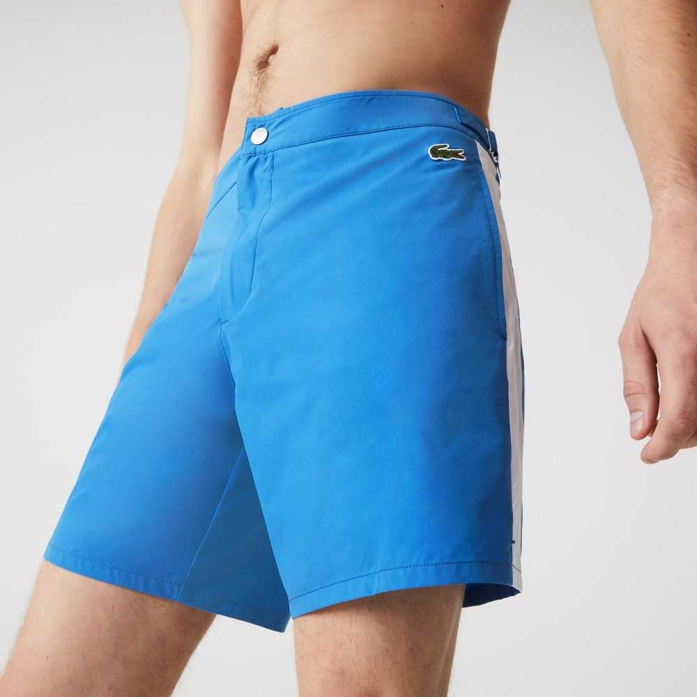 Blue / White Lacoste New Classic Buttoned Belt Light Swimming Trunks | UCFKMY-782