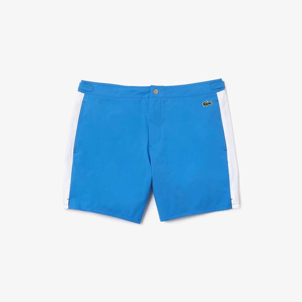 Blue / White Lacoste New Classic Buttoned Belt Light Swimming Trunks | UCFKMY-782