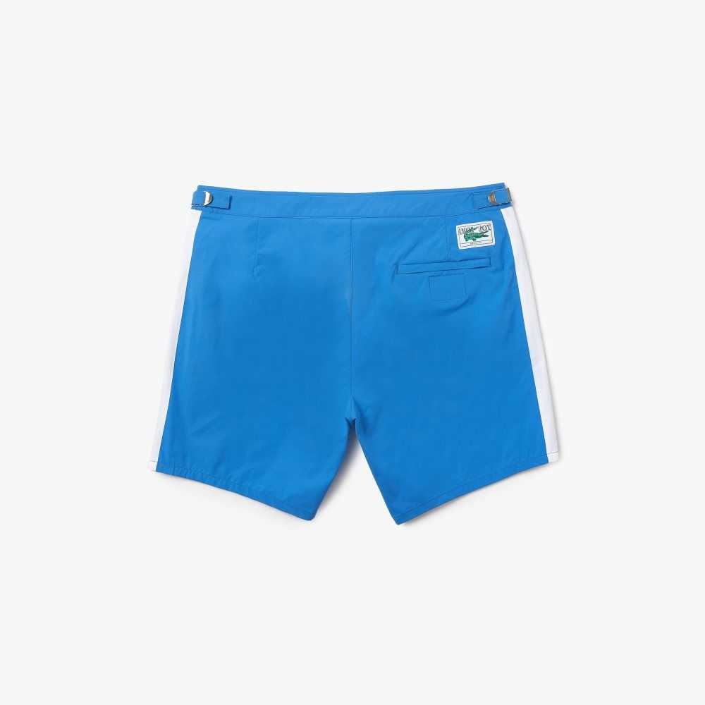 Blue / White Lacoste New Classic Buttoned Belt Light Swimming Trunks | UCFKMY-782