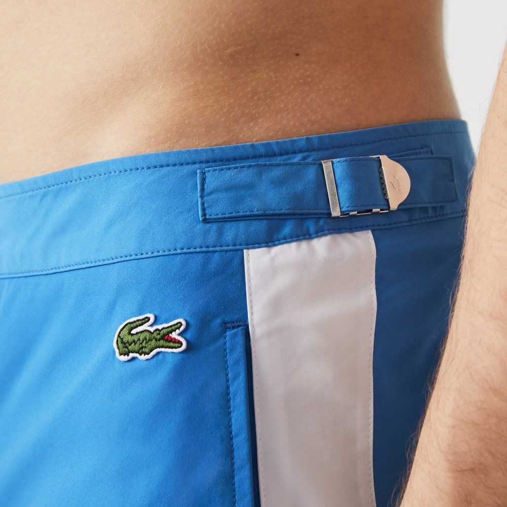 Blue / White Lacoste New Classic Buttoned Belt Light Swimming Trunks | UCFKMY-782