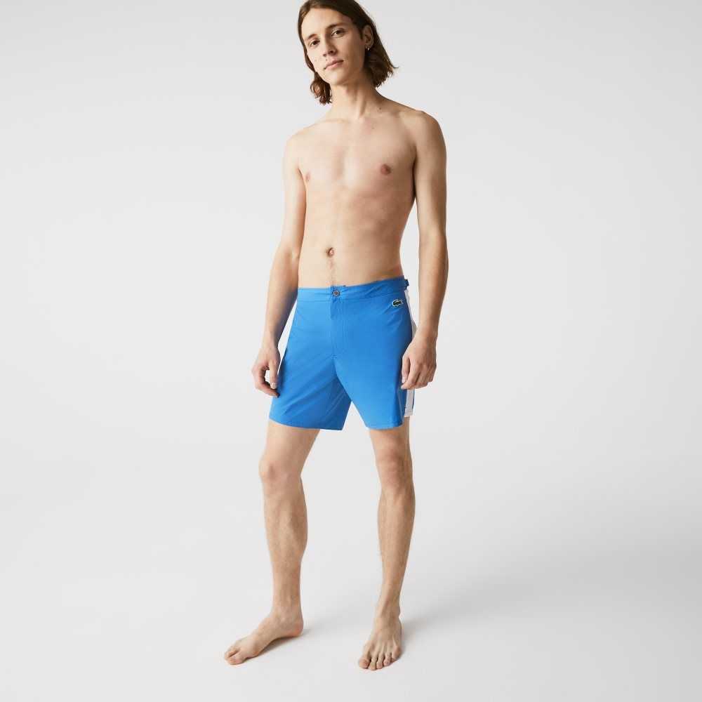 Blue / White Lacoste New Classic Buttoned Belt Light Swimming Trunks | UCFKMY-782