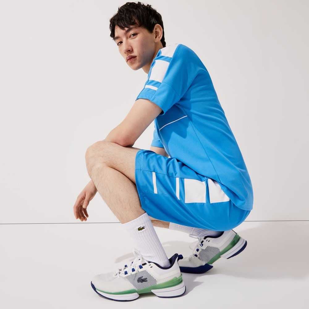 Blue / White Lacoste SPORT Printed Side Bands Shorts | QHMLPZ-813