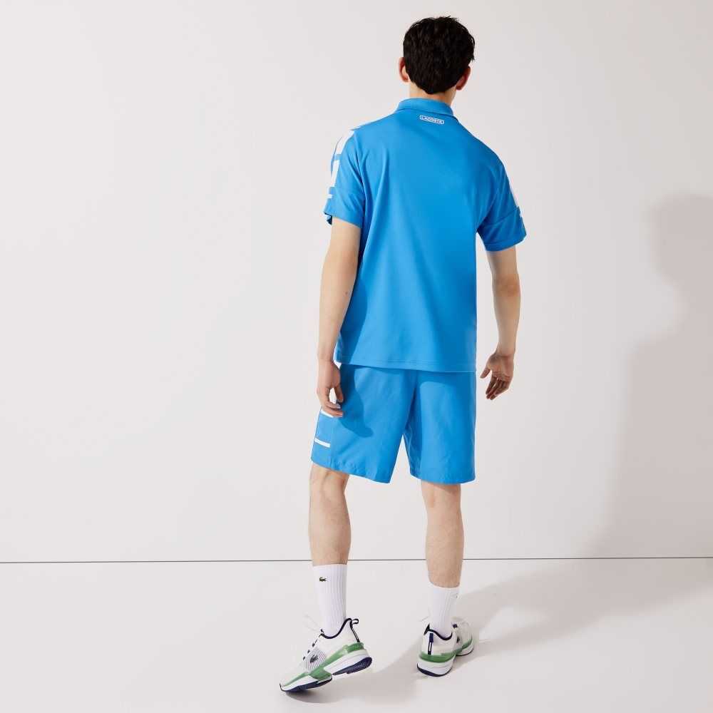 Blue / White Lacoste SPORT Printed Side Bands Shorts | QHMLPZ-813