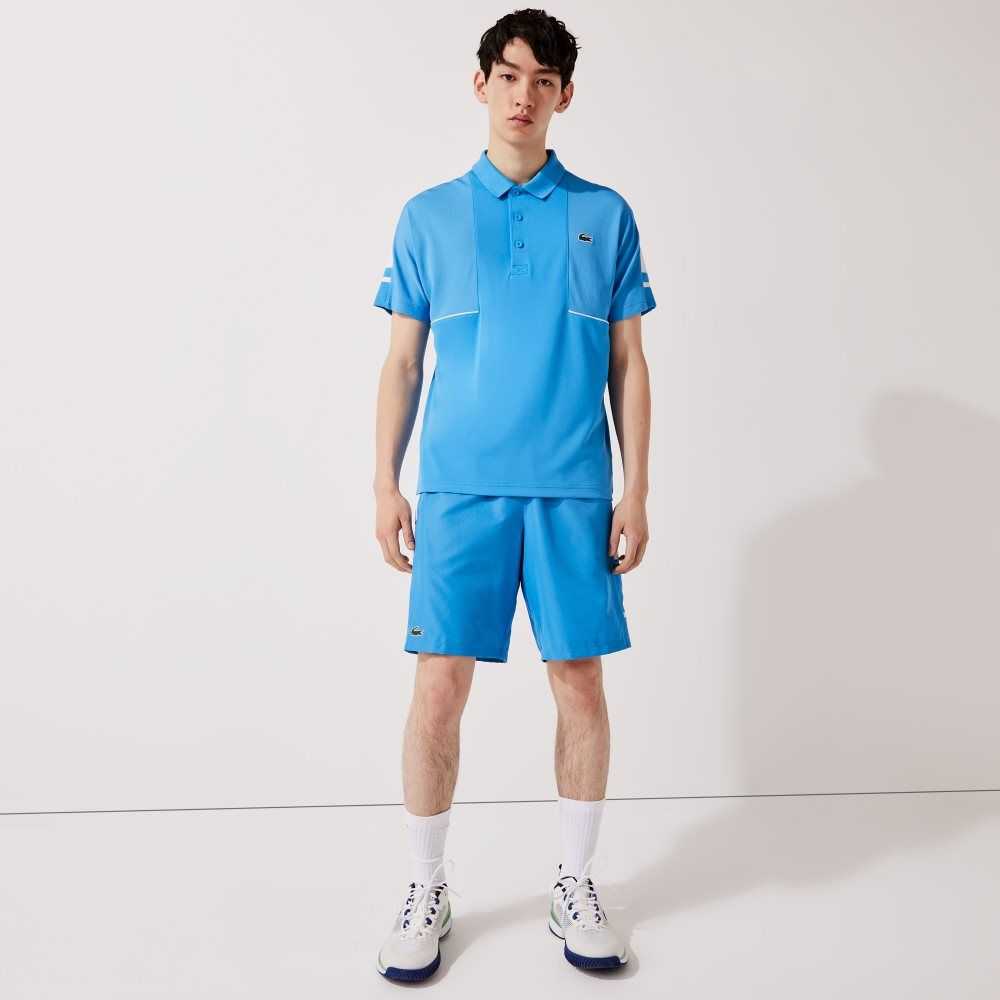 Blue / White Lacoste SPORT Printed Side Bands Shorts | QHMLPZ-813