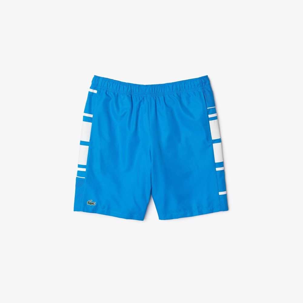 Blue / White Lacoste SPORT Printed Side Bands Shorts | QHMLPZ-813