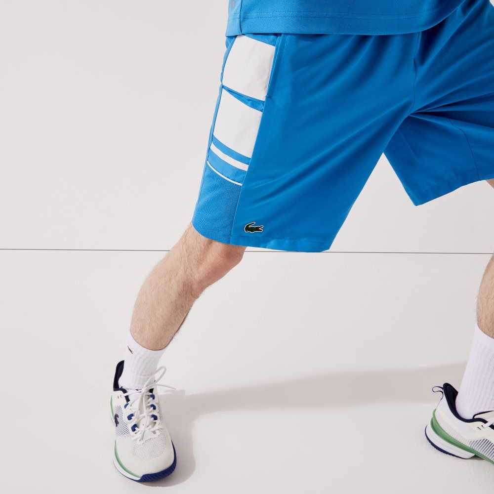 Blue / White Lacoste SPORT Printed Side Bands Shorts | QHMLPZ-813