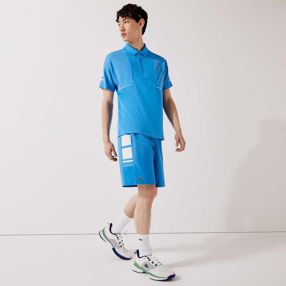 Blue / White Lacoste SPORT Printed Side Bands Shorts | QHMLPZ-813