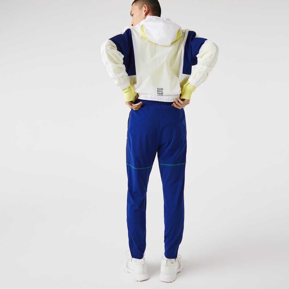 Blue / White Lacoste SPORT Zip Pockets Tapered Tracksuit Pants | TBKLGA-015