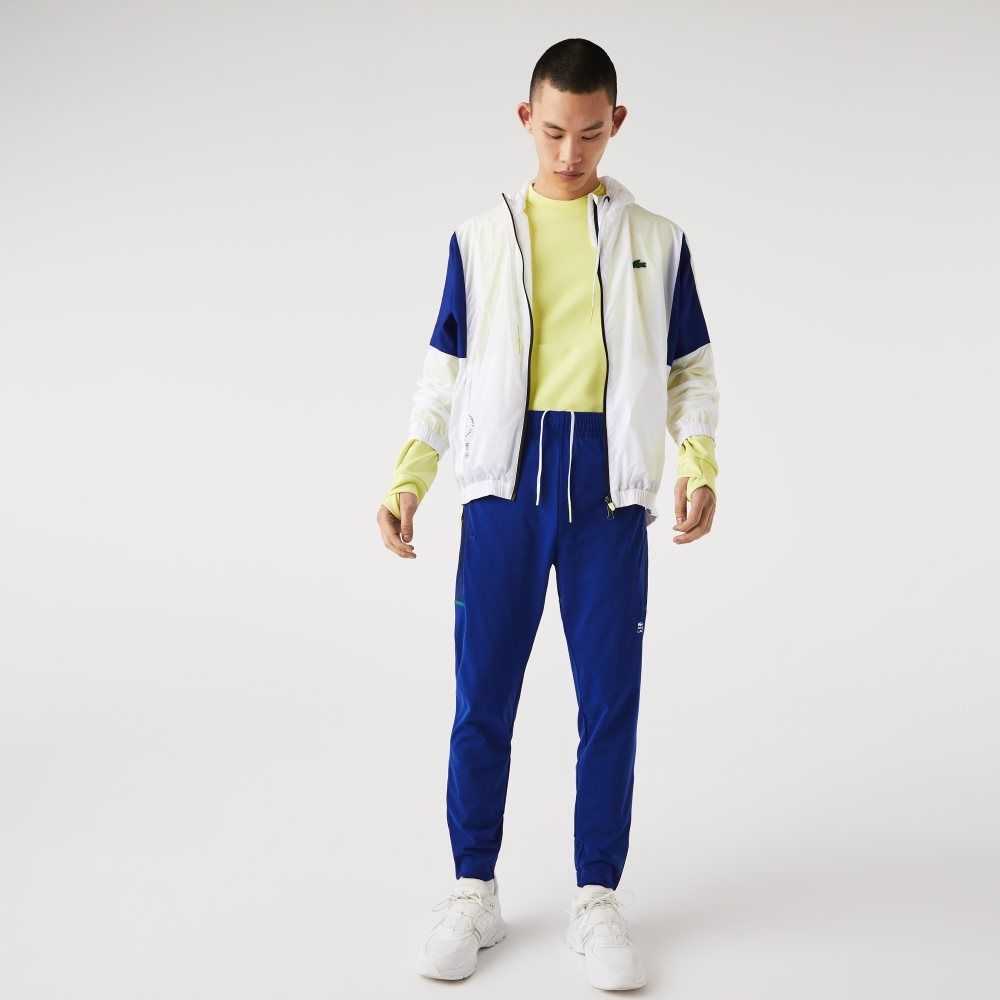 Blue / White Lacoste SPORT Zip Pockets Tapered Tracksuit Pants | TBKLGA-015