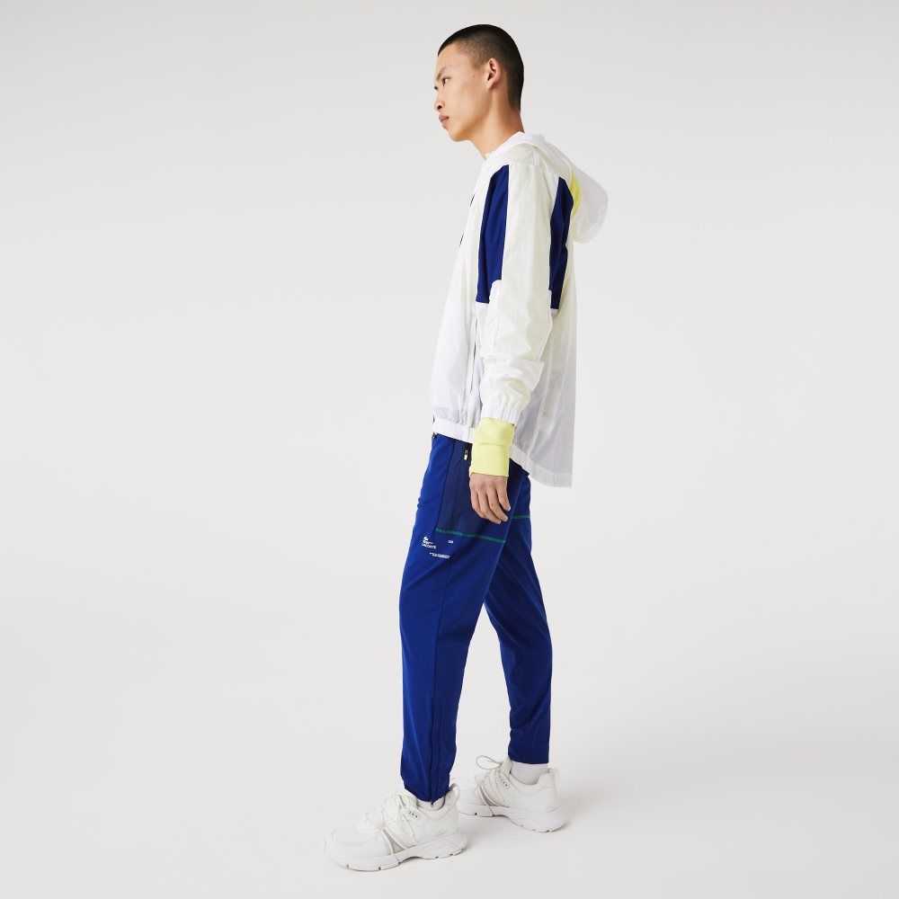 Blue / White Lacoste SPORT Zip Pockets Tapered Tracksuit Pants | TBKLGA-015