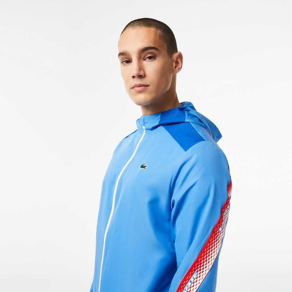 Blue / White Lacoste Tennis Recycled Polyester Hooded Jacket | ZROJLW-265