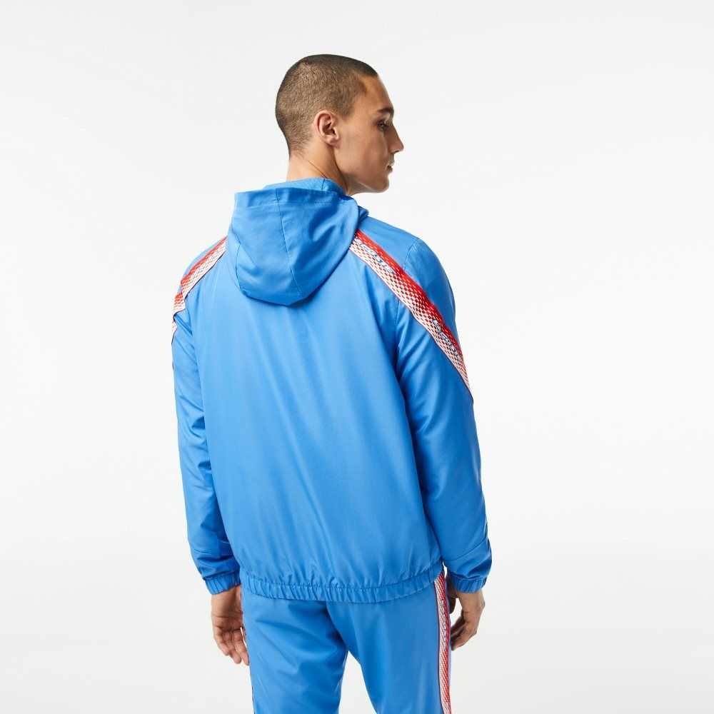 Blue / White Lacoste Tennis Recycled Polyester Hooded Jacket | ZROJLW-265